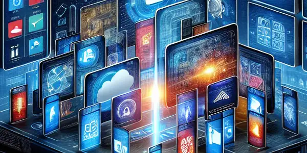 A futuristic virtual workspace featuring an organized digital folder system for adult entertainment content.