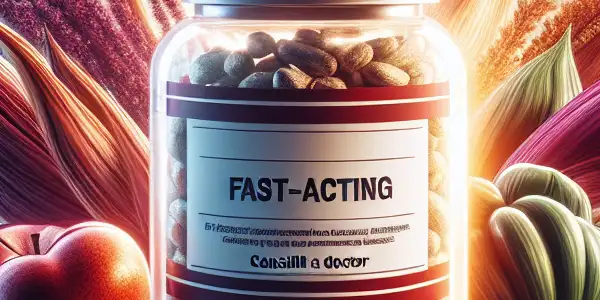 A vibrant display of herbal and chemical supplements symbolizing attraction and caution regarding fast-acting aphrodisiac drugs.