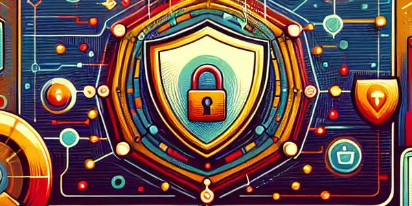 A cozy digital workspace showcasing secure online transactions with a computer, smartphone, and playful user avatars.