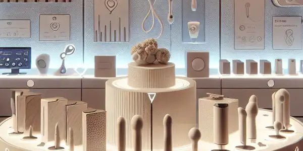 A sleek, modern adult store interior showcasing luxurious and eco-friendly products with a sophisticated, inclusive atmosphere.