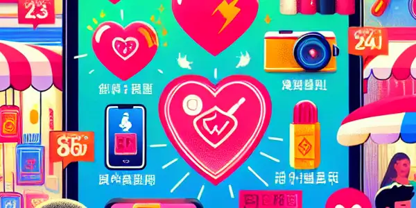 A lively marketplace showcasing safety and pleasure products with excited shoppers exploring vibrant discount offers.