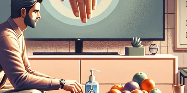 A cozy living room scene highlighting hygiene elements while preparing to watch a classic Japanese adult film.