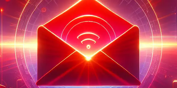 A glowing red envelope surrounded by symbols of safety and privacy, representing secure access to adult content.