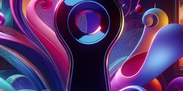 A futuristic device surrounded by vibrant abstract shapes, symbolizing seamless adult entertainment and smooth video playback.